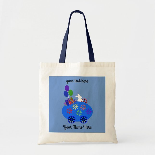 Bunny Riding Egg Car #3 Tote Bag (Front)