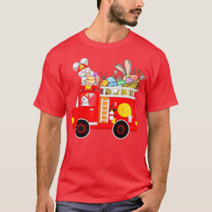 Bunny Riding Firetruck Easter Day Bunny Firetruck T-Shirt