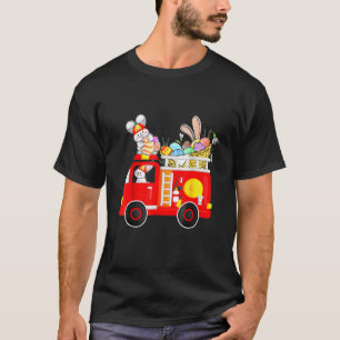 Bunny Riding Firetruck Easter Day Firefighter Happ T-Shirt