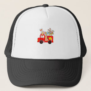 Bunny Riding Firetruck Easter Day Firefighter Happ Trucker Hat