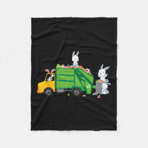 Bunny Riding Garbage Truck Funny Easter Kids Boys Fleece Blanket