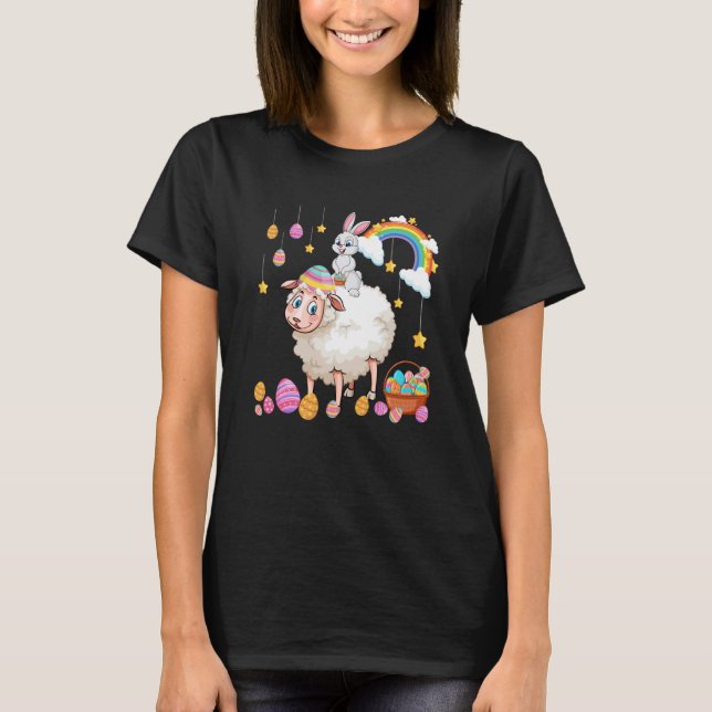 Bunny Riding Sheep Easter Day Costume Farmer Hunti T-Shirt (Front)
