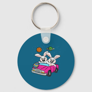 Bunny Riding Space Car Easter Egg Hunting Rabbit S Keychain