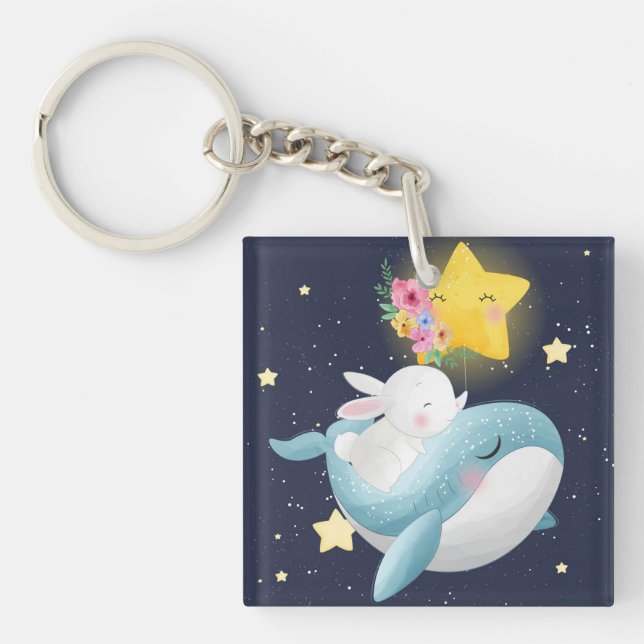 Bunny Riding Un Porte - clé De Baleine (Devant)
