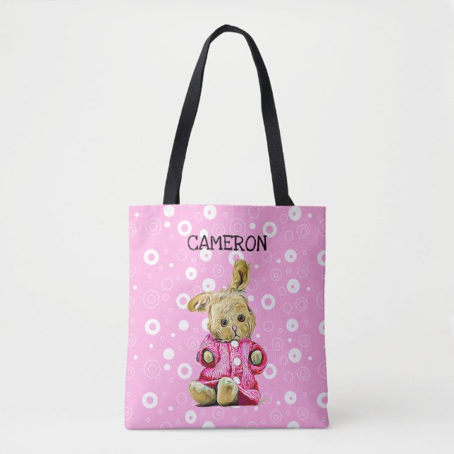 Bunny rose Personnalisé Polka Pot Sac fourre-tout (Devant)