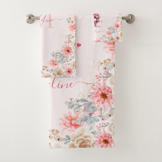 Bunny rose romantique & Coeurs Nom du monogramme (En situation)