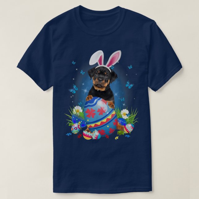 Bunny Rottweiler With Egg Basket Easter Flower Hun T-Shirt (Design Front)