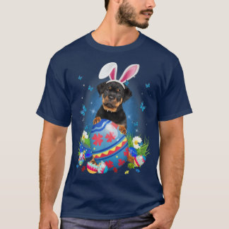 Bunny Rottweiler With Egg Basket Easter Flower Hun T-Shirt