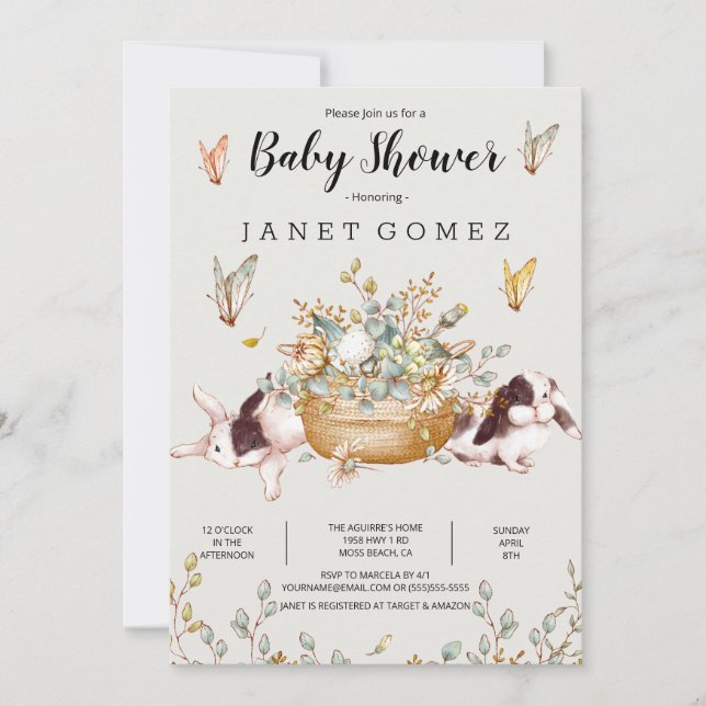 Bunny Rustic Farm Pays Baby shower Invitation (Devant)