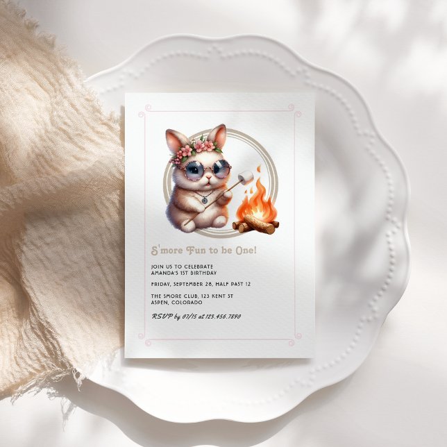 Bunny “S’more Fun to be One” Camping Birthday Invitation (Bunny “S’more Fun to be One” Camping Birthday Invitation)