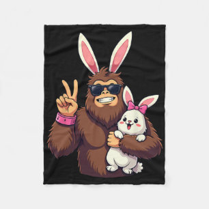 Bunny Sasquatch Bigfoot Sungles Easter Fleece Blanket
