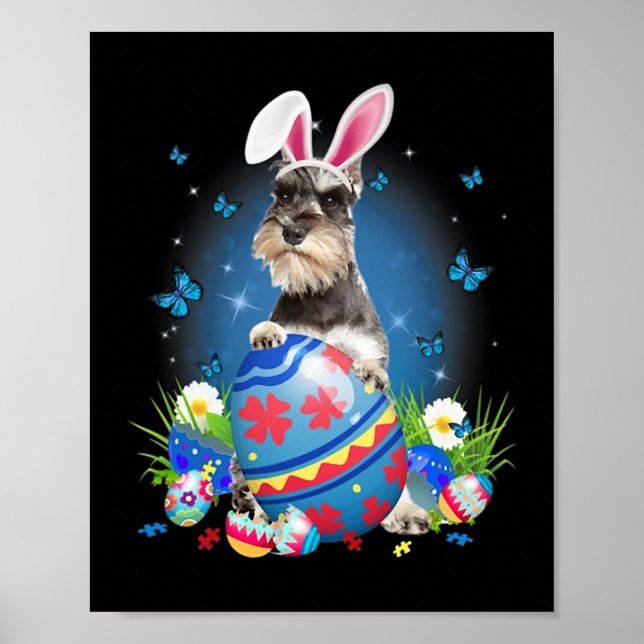 Bunny Schnauzer With Egg Basket Easter Flower Hunt Poster (Front)