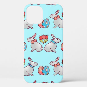Bunny seamless pattern with easter eggs and a bouq iPhone 12 case