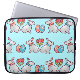 Bunny seamless pattern with easter eggs and a bouq laptop sleeve