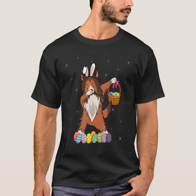 Bunny Shelties Dabbing Dog Happy Easter Day  Egg H T-Shirt (Front)