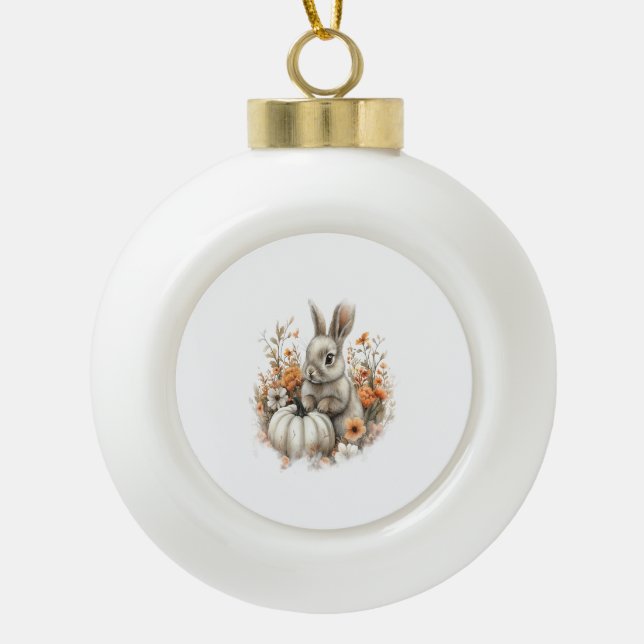 Bunny Shirt Country Pumpkin Ceramic Ball Christmas Ornament (Front)