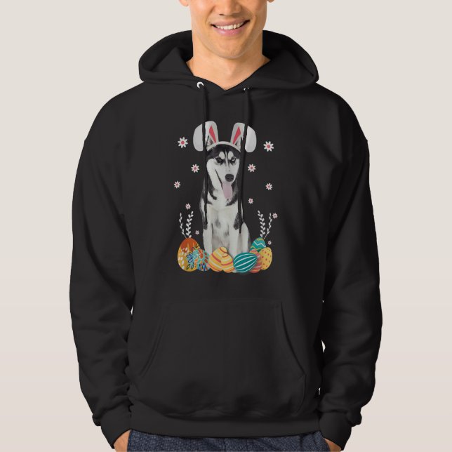 Bunny Siberian Husky Dog Happy Easter Day  Egg Hun Hoodie (Front)