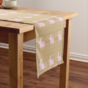 Bunny Silhouette Plaid Pattern Table Runner