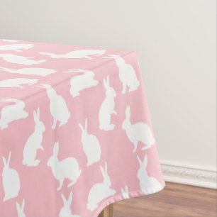 Bunny Silhouettes On Blush Pink Easter Pattern Tablecloth