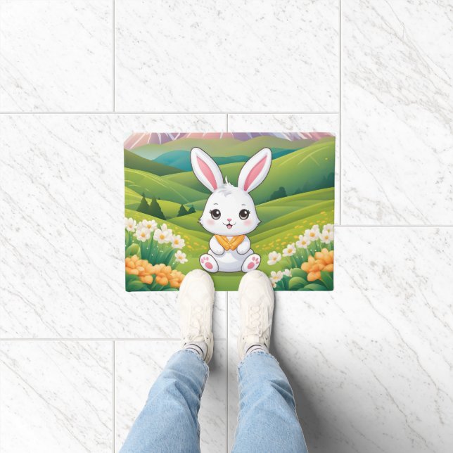 Bunny sitting in a field Iillustration Doormat (Indoor)