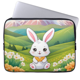 Bunny sitting in a field Iillustration Laptop Sleeve