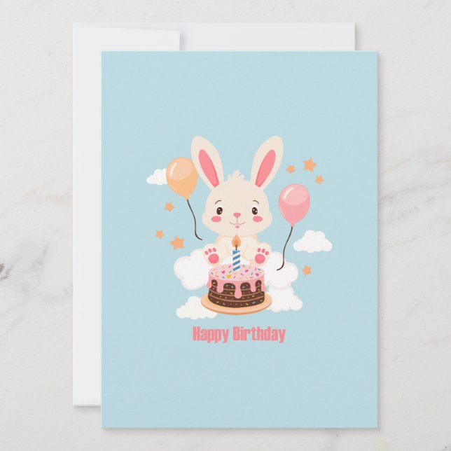 Bunny Sitting On Clouds With A Cake (Front)
