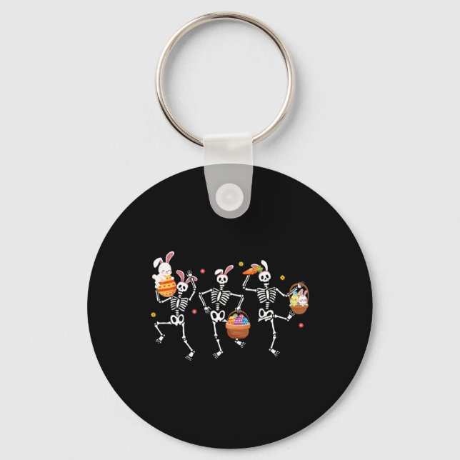 Bunny Skeleton Dancing Easter Basket Carrot Funny  Keychain (Front)