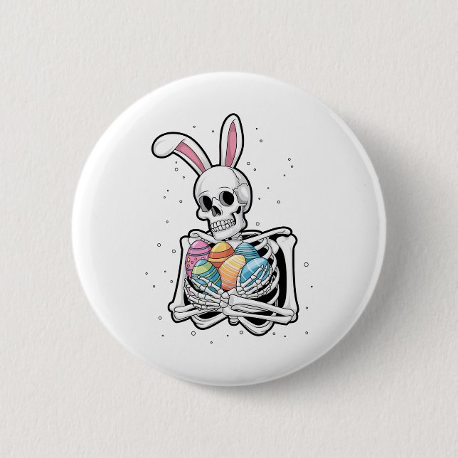 Bunny Skeleton Holding Easter Eggs Funny Easter Da 2 Inch Round Button (Front)