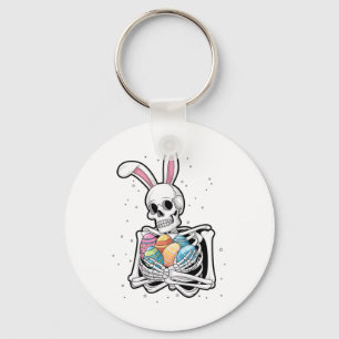 Bunny Skeleton Holding Easter Eggs Funny Easter Da Keychain
