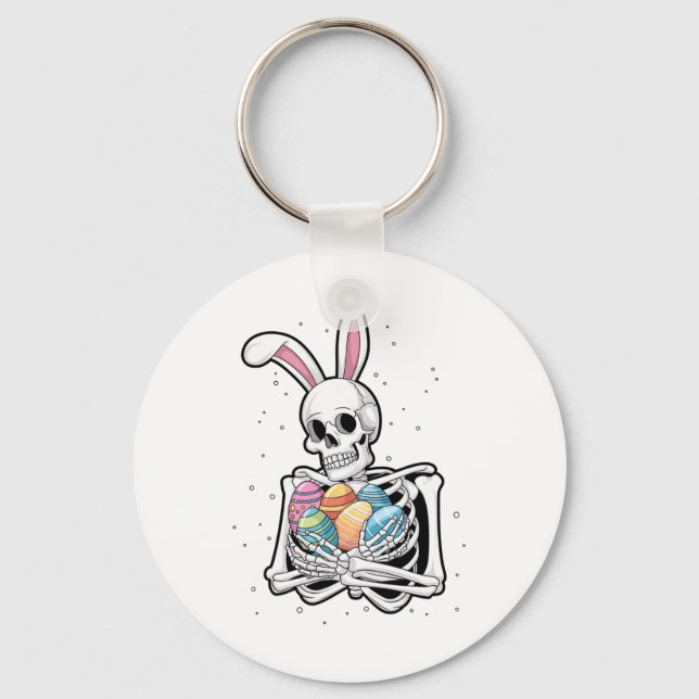 Bunny Skeleton Holding Easter Eggs Funny Easter Da Keychain (Front)