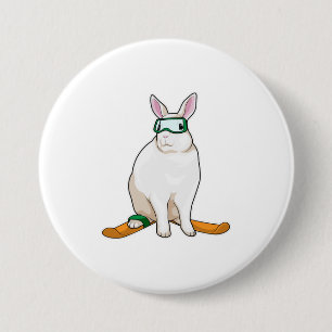 Bunny Skier Ski 3 Inch Round Button