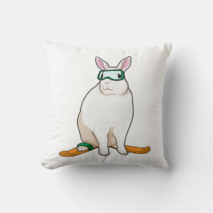 Bunny Skier Ski Throw Pillow