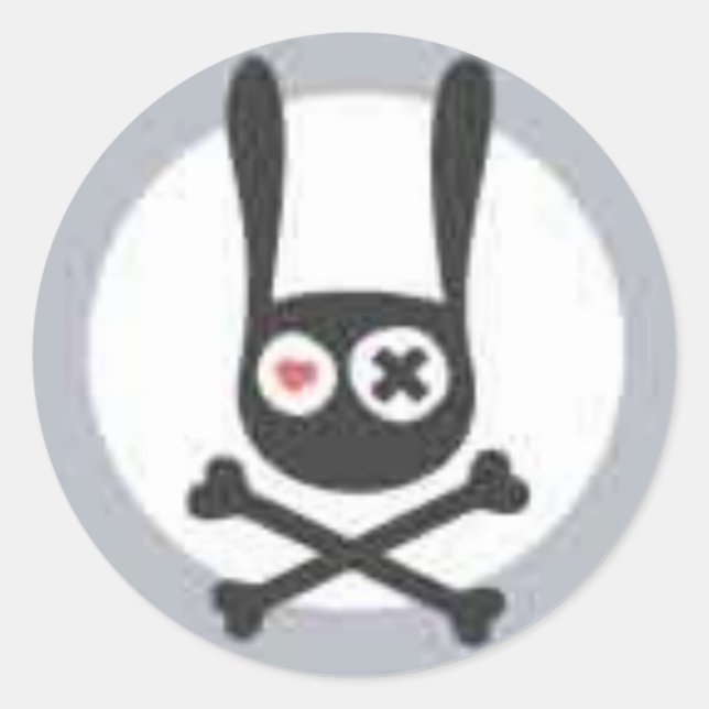 Bunny Skull and Crossbones with Heart and X Eye Classic Round Sticker (Front)