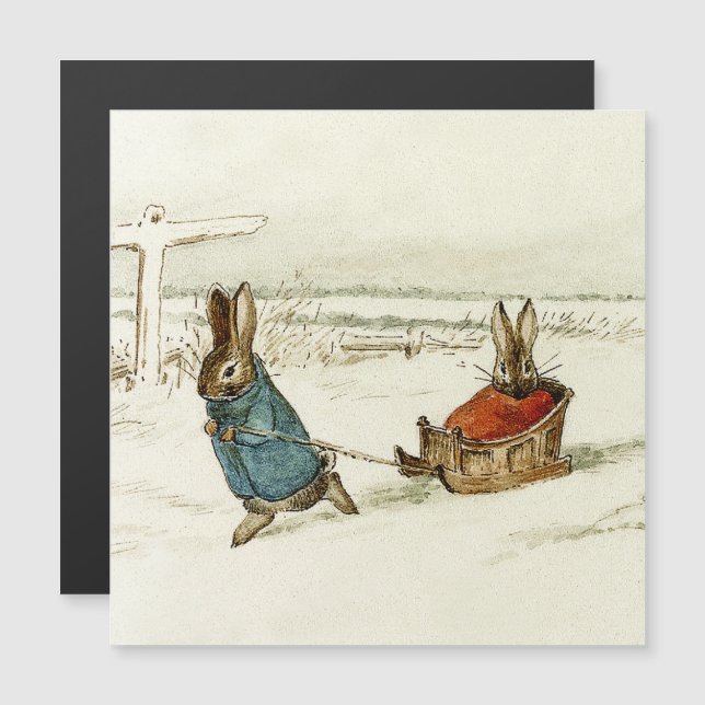 “Bunny Sleigh Ride” by Beatrix Potter Magnetic Invitation (Front/Back)