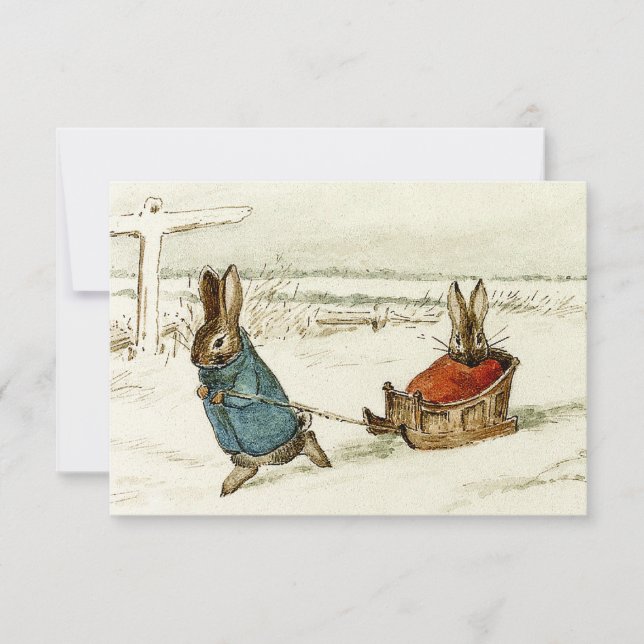 “Bunny Sleigh Ride” by Beatrix Potter Thank You Card (Front)