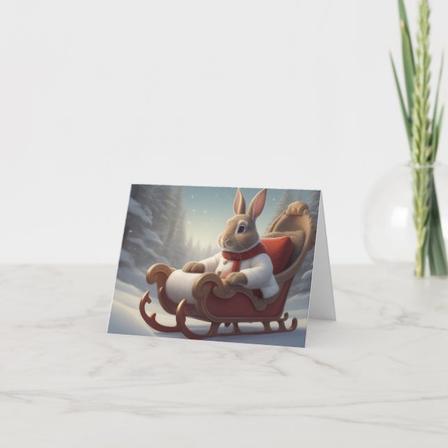 Bunny Sleigh Ride Christmas Card (Front)