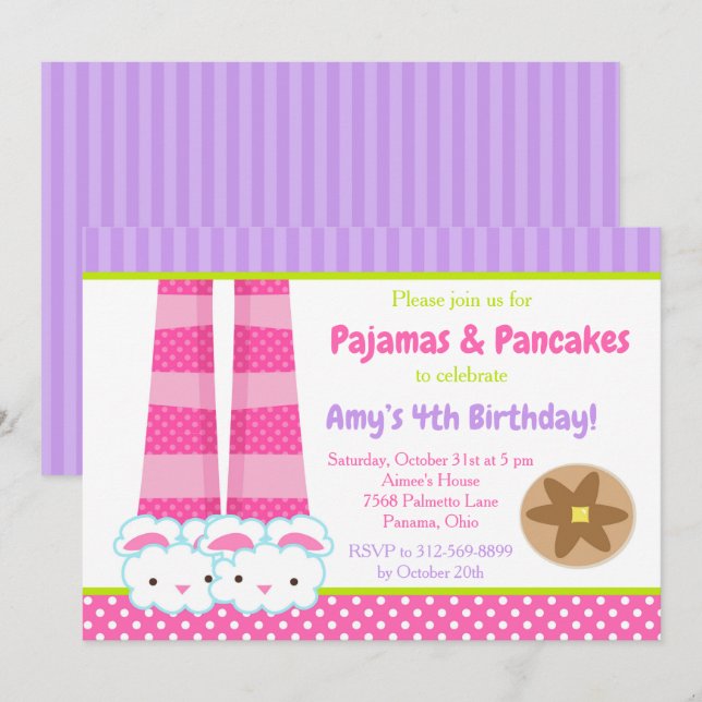 Bunny Slippers Pyjamas & Pancakes Birthday Party Invitation (Front/Back)