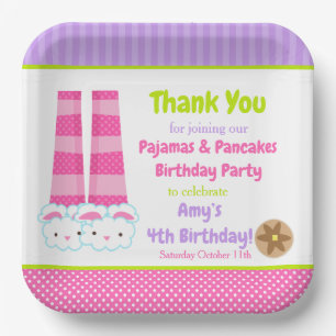 Bunny Slippers Pyjamas & Pancakes Birthday Party Paper Plate