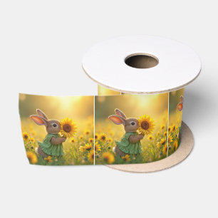Bunny Sniffing a Yellow Sunflower Satin Ribbon