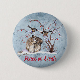 Bunny & Snow Birds 2 Inch Round Button
