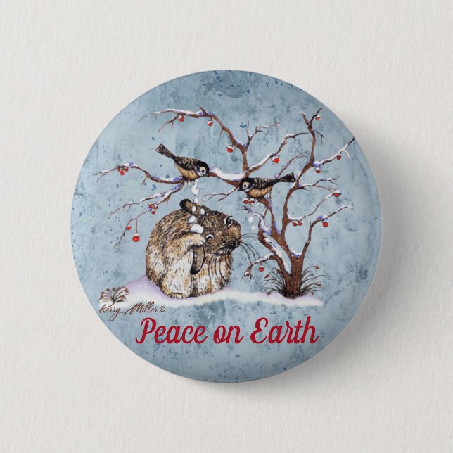 Bunny & Snow Birds 2 Inch Round Button (Front)