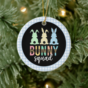 Bunny Squad Easter Egg Hunt Cute Bunny Ceramic Ornament