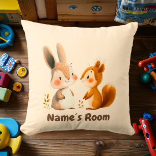 Bunny & Squirrel Woodland Friends Kids Room Throw Pillow