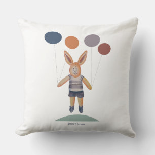 Bunny (stuffed toy) boy with balloons throw pillow