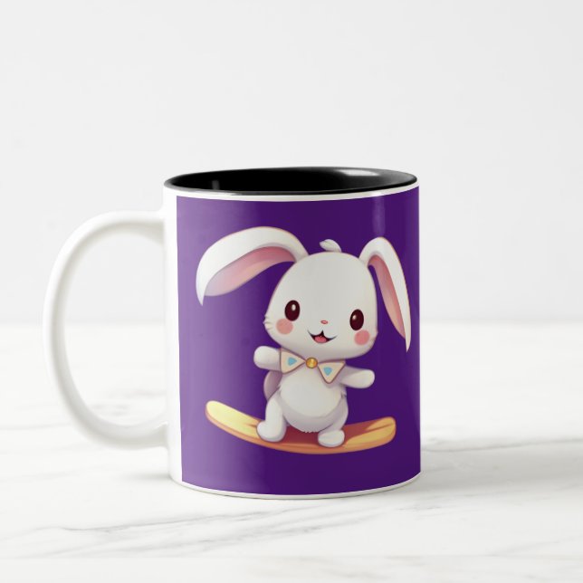 bunny surfing Two-Tone coffee mug (Left)