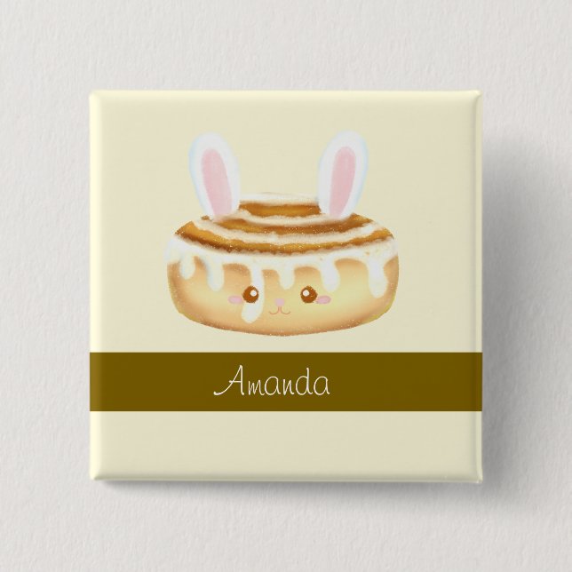 Bunny Sweet Dessert Cinnamon Bun 2 Inch Square Button (Front)