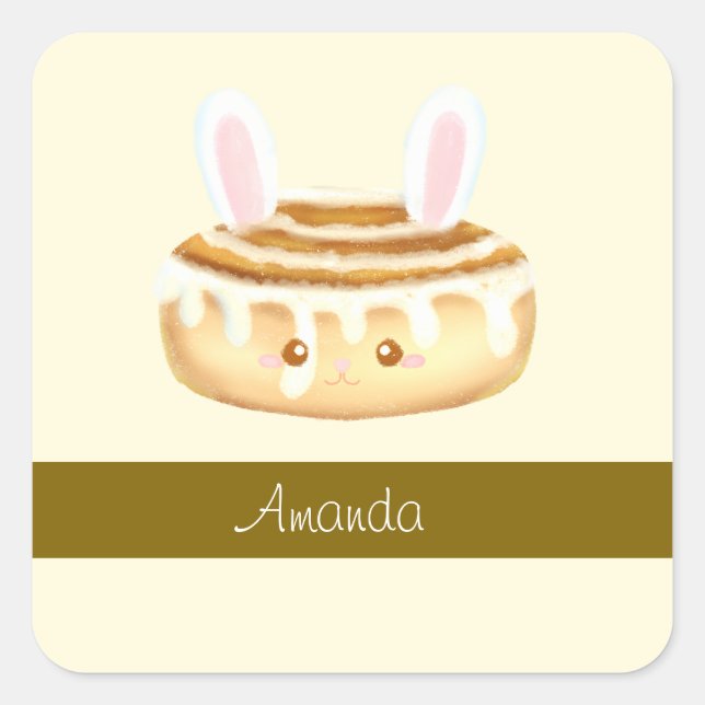 Bunny Sweet Dessert Cinnamon Bun Square Sticker (Front)