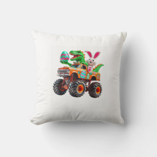 Bunny T-rex Easter Monster Truck Dino Funny Boys K Throw Pillow