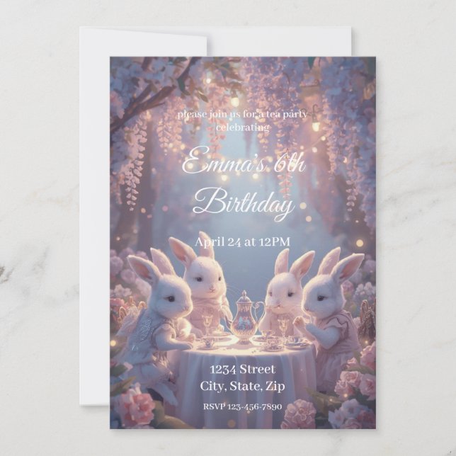 Bunny Tea Party Birthday Invitation – Dreamy Fairy (Devant)