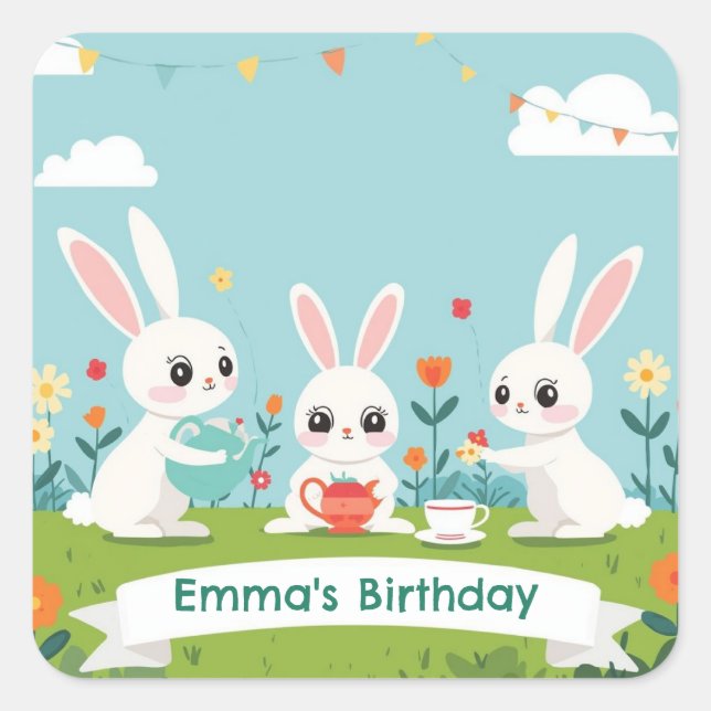 Bunny Tea Party Stickers | Cute Rabbit Birthday (Front)